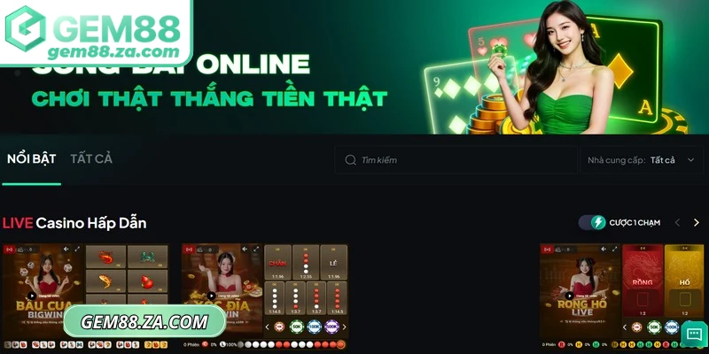 Casino GEM88 mang đến trải nghiệm giải trí trực tuyến sống động