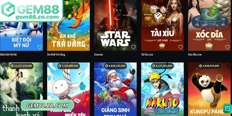 Các sảnh và trò chơi nổi bật tại nổ hũ GEM88